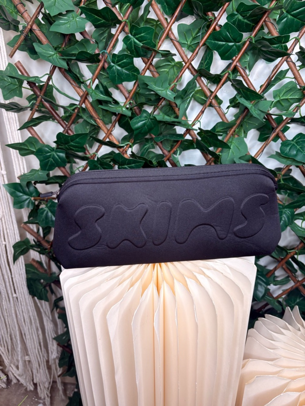 SKIMS Black Embossed Neoprene Zip Pouch